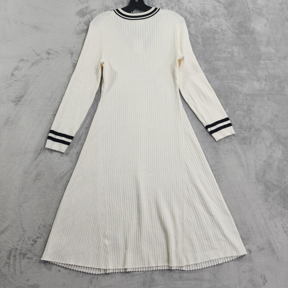 NEW Lucky Brand Dress Womens L White Black Stripe V-Neck Sweater Midi A-Line - Picture 5 of 14